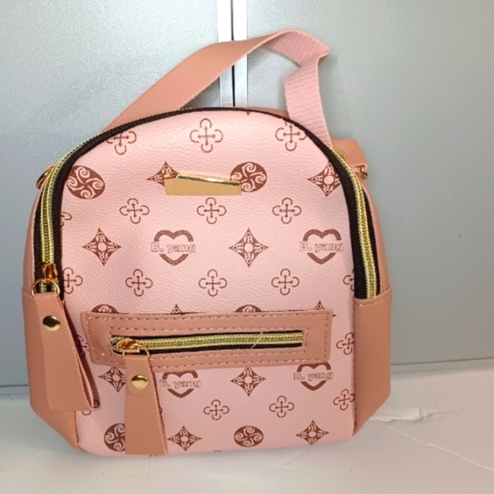 (Pink) Faux-leather mini-backpack purse